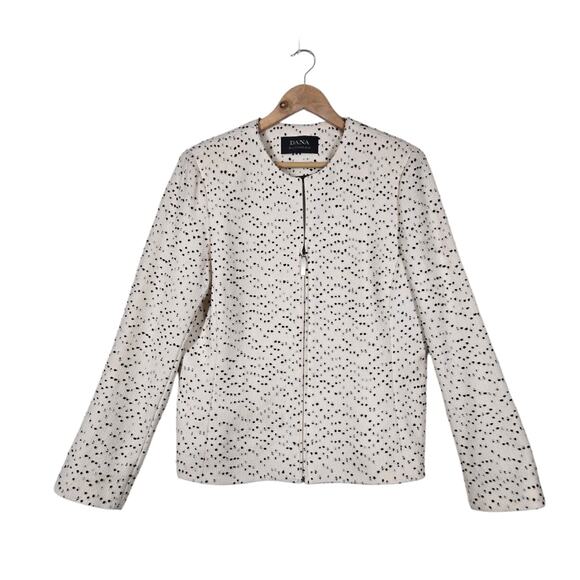 VTG Dana Buchman Wool Blend Jacket sz 14 Ivory Black Zip Up Front Made in Italy - Picture 1 of 15